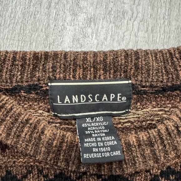 Vintage Landscape Sweater Men's Extra Large XL Brown Geometric Knit Aztec Nordic - Picture 4 of 6